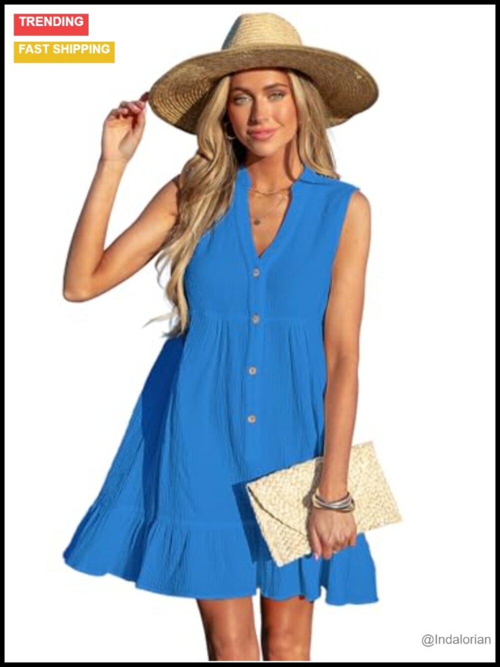 Women's Sleeveless V Neck Cotton Swimsuit Coverup Ruffle Hem Beach Dress